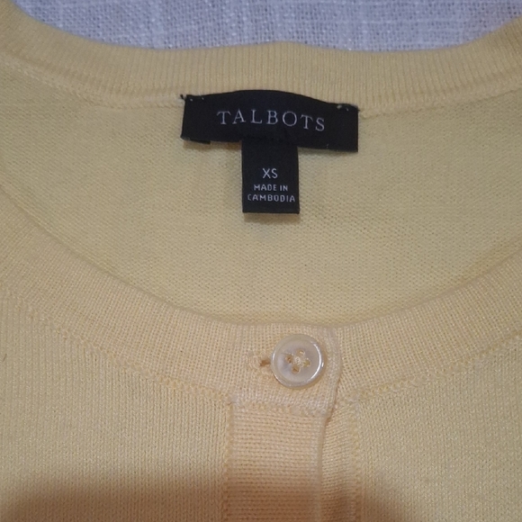 Talbots  Women's Cardigan Sweater Size XS cotton 3/4 Sleeves Yello - Picture 2 of 7
